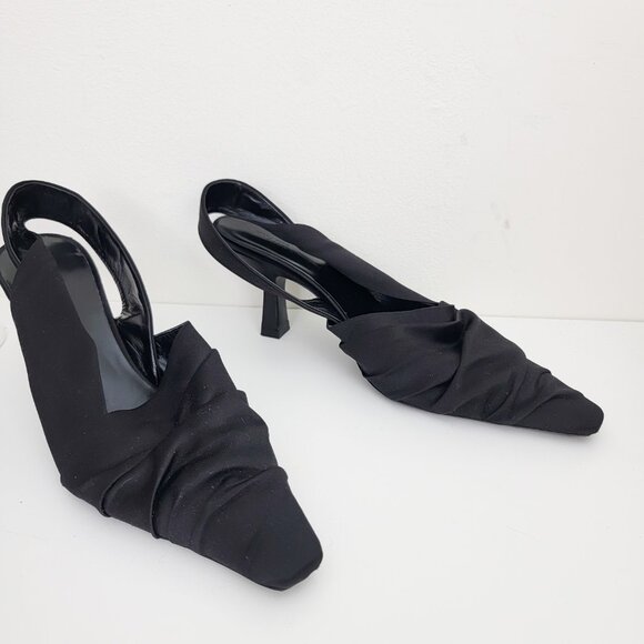Khaite Water Satin Slingback Pumps in Black 38.5 8.5 - Picture 3 of 11
